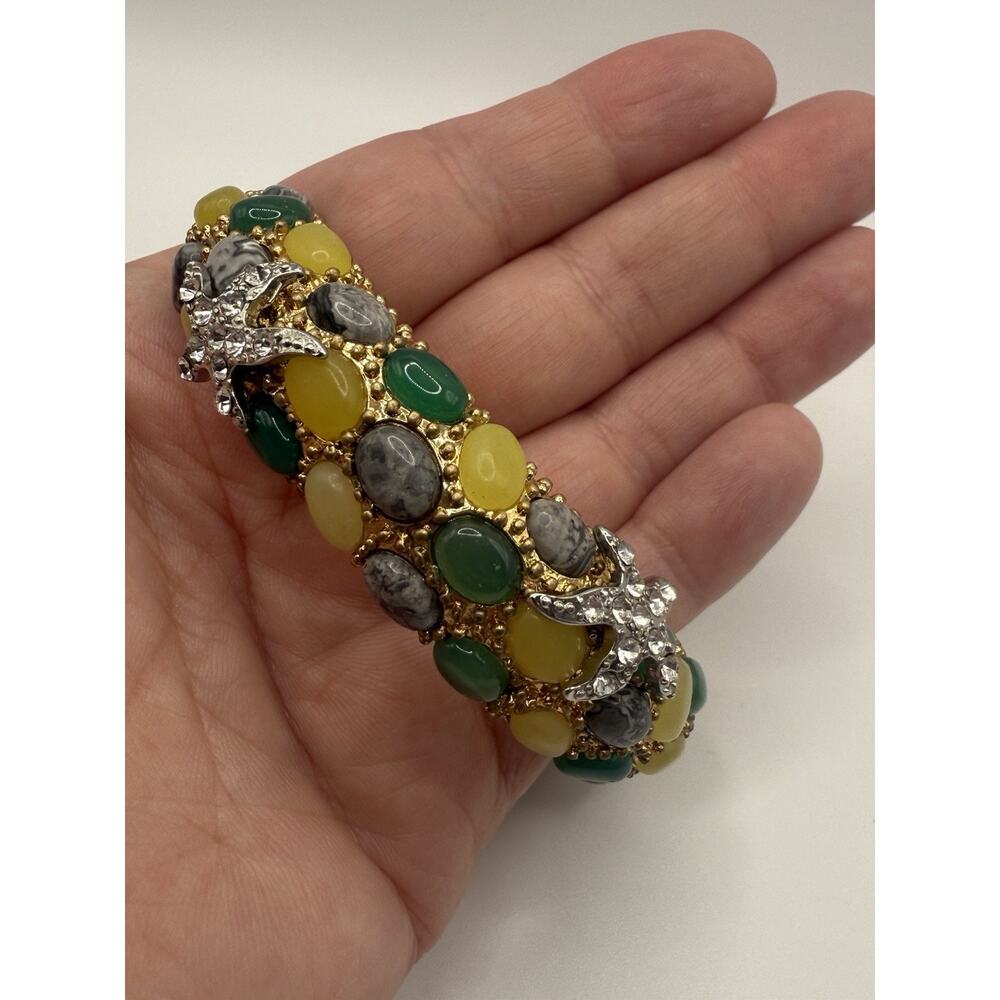 Vintage Cabi Cuff Bracelet Hinged‎ Rhinestone Starfish Colorful Stones Gold Tone - Picture 5 of 10